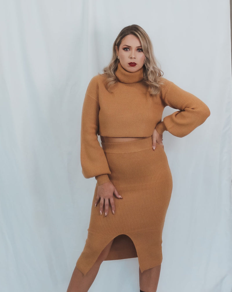 Victoria Cropped Turtleneck Sweater and Pencil Skirt