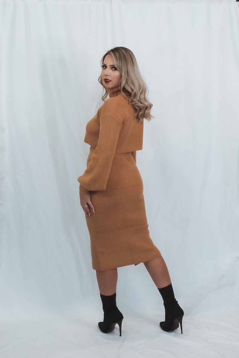 Victoria Cropped Turtleneck Sweater and Pencil Skirt