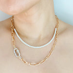 Saint Love Double Chain Necklace with pearls